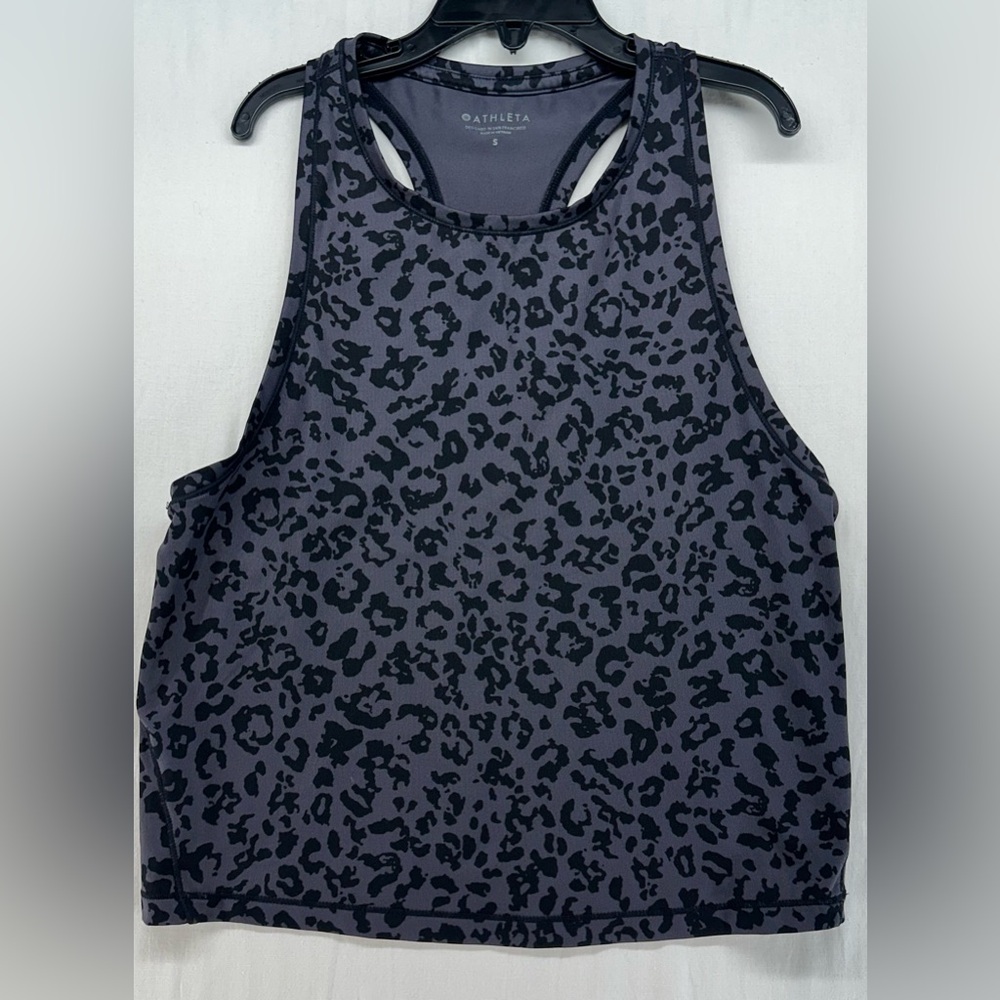 Athleta Shanti Crop Tank Top Gray Black Leopard Women's Size Small